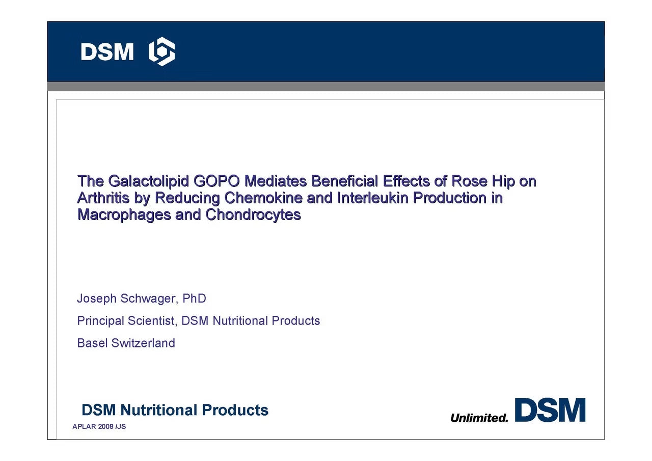 APLAR 2008 /JS 玫瑰果中的半乳醣脂GOPO®能減少巨噬細胞和軟骨細胞中的趨化因子和白細胞介素來助益於關節炎